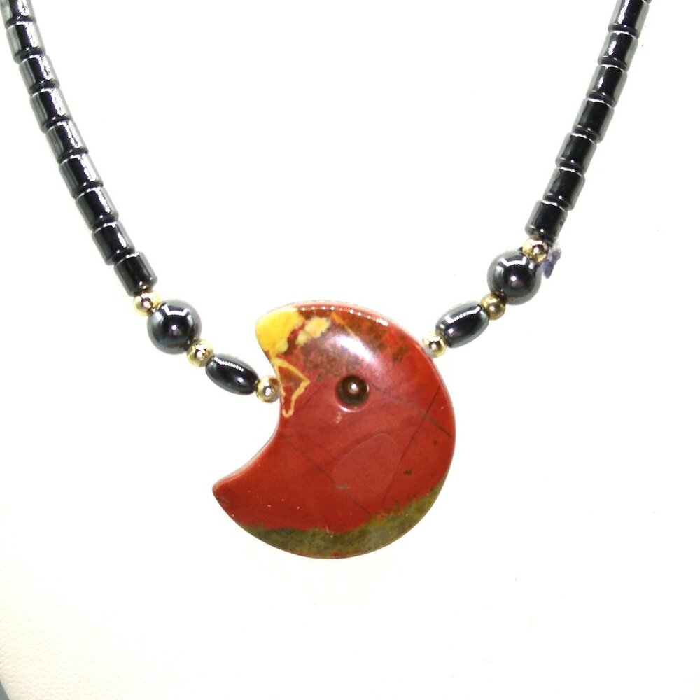 Vintage Hematite Abstract Modernist Choker, Stone Beads with Polished Red Jasper